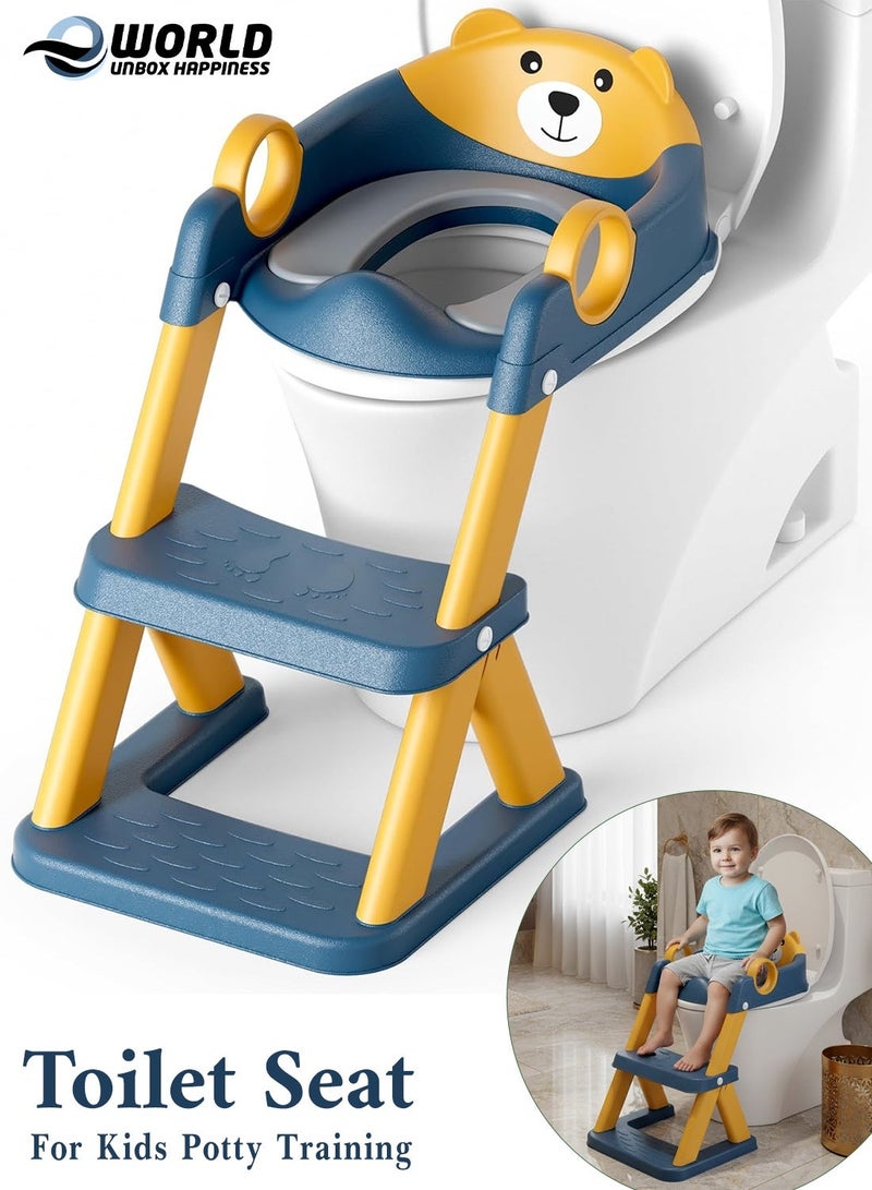 إي وورلد مقعد تدريب الأطفال على الحمام 2 في 1 مع سلم قابل للتعديل | تصميم مانع للانزلاق ووسادة ناعمة وحاجز للرذاذ | مناسب لجميع المراحيض القياسية - Image 1